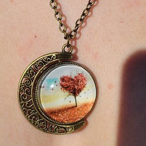 Autumn  heart tree fidget spinner necklace